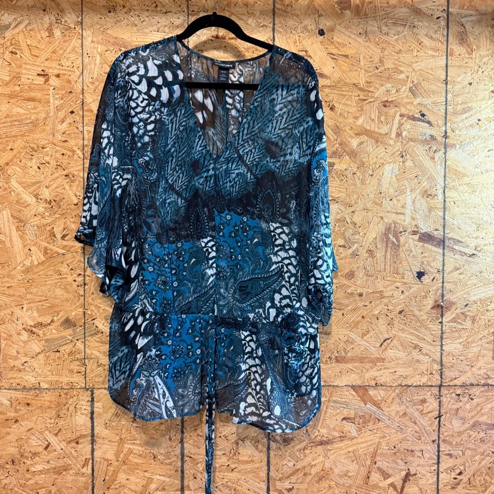 Lane Bryant Womens sheer Blouse with waist tie